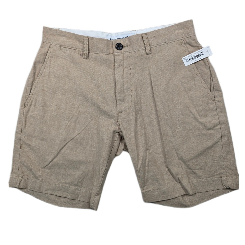 Amazon Essentials Chino Shorts Mens 28 Khaki Brown Cotton Stretch NEW